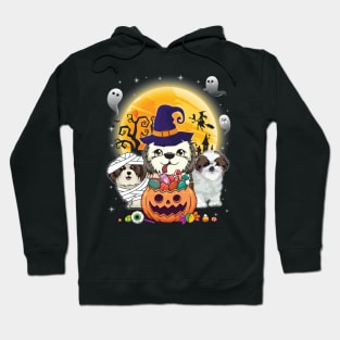 Shih Tzu Dog Mummy Witch Moon Ghosts Happy Halloween Thanksgiving Merry Christmas Day Hoodie